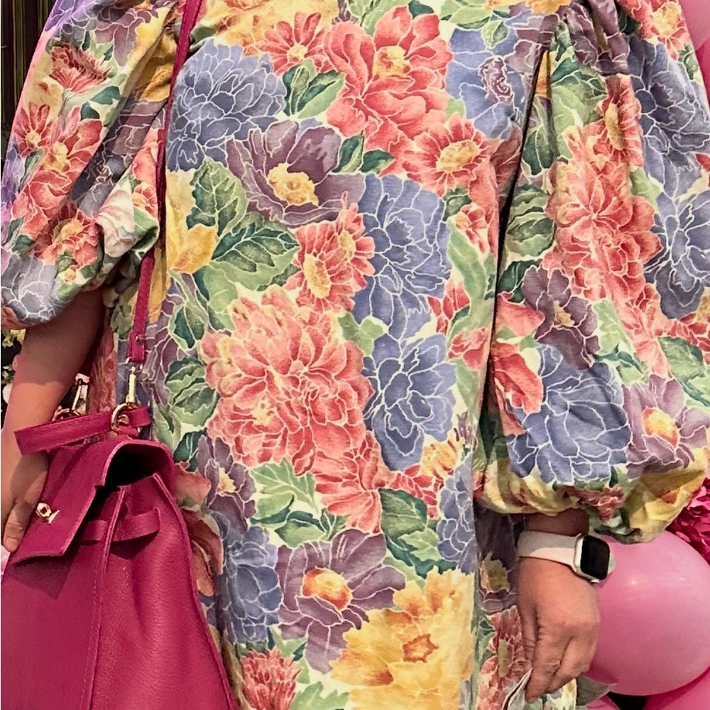 Puffy sleeves multicoloured floral mini dress
